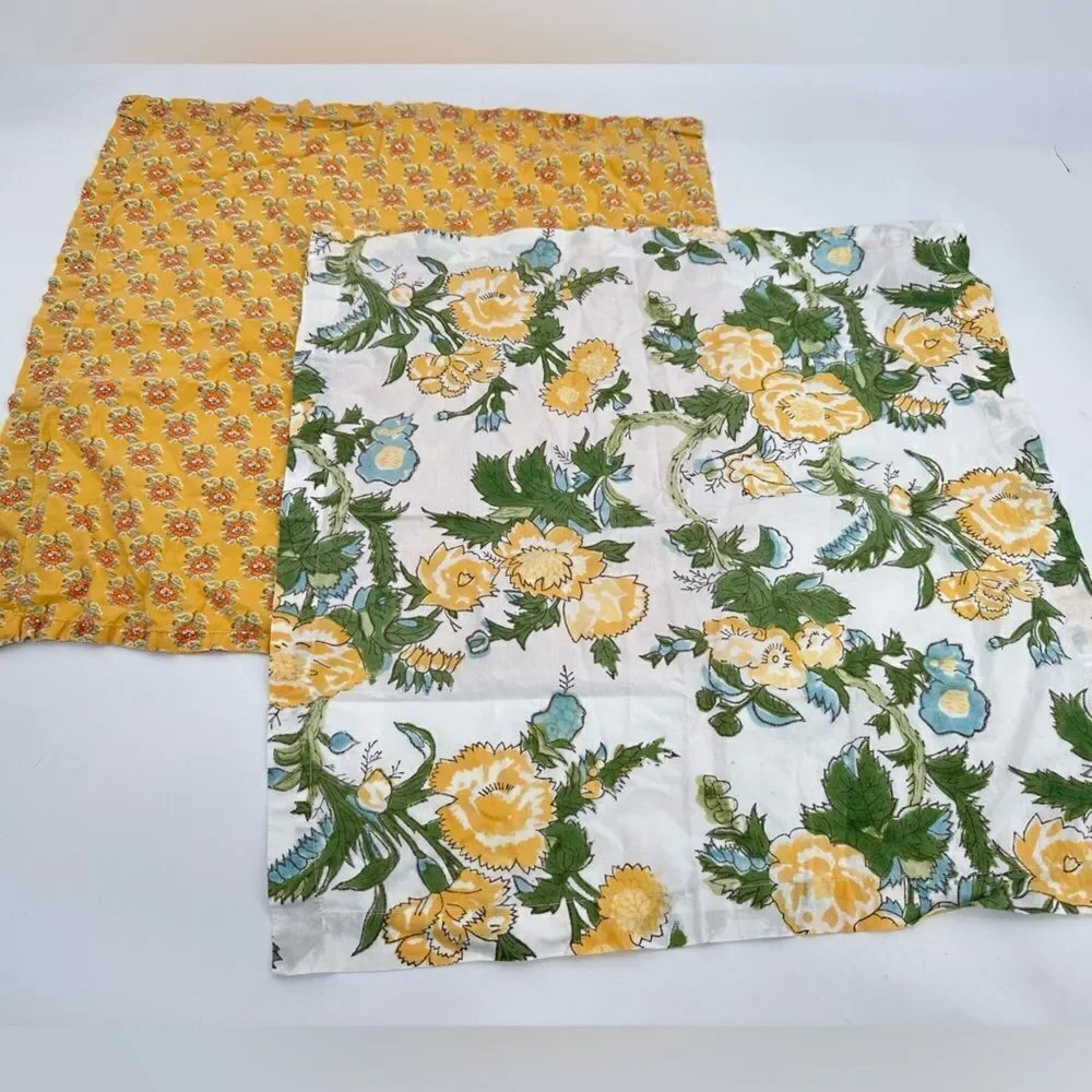 Set Of 2 Pottery Barn Napkins Cotton 20 X 20” Dinner Cloths Floral Yellow